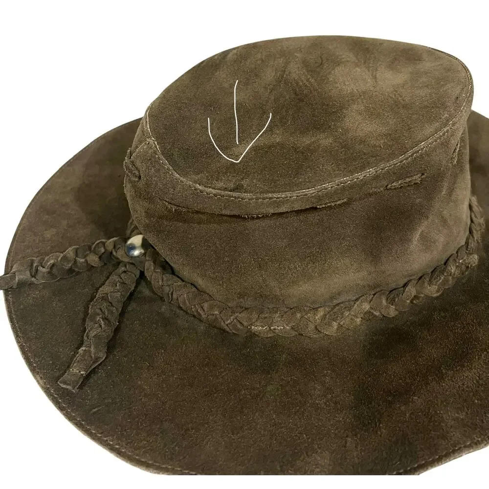 Banana Republic Vintage Suede Outback Hat Safari Braided Band Mens Sz M/L